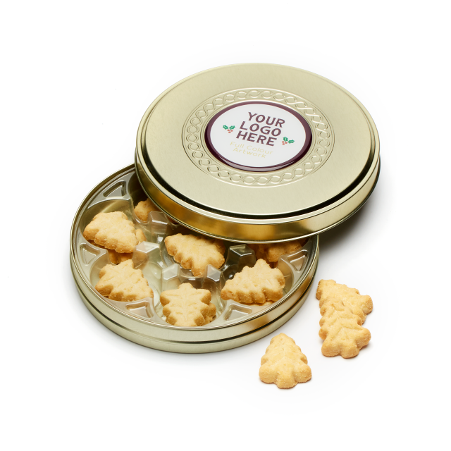 Winter Collection – Shallow Gold Treat Tin – Festive Shortbread Biscuits